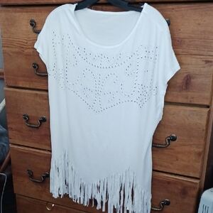 White Fringe Women Top
